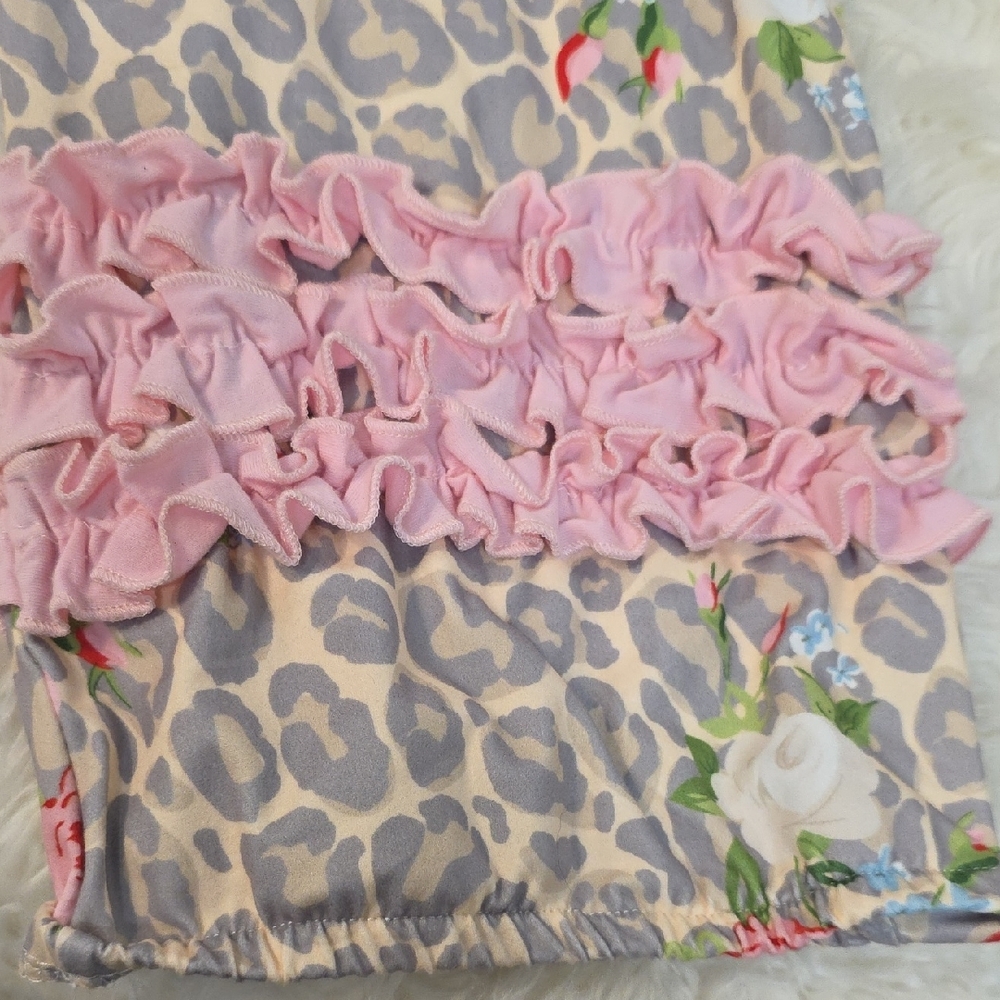Marie Nicole Floral Leopard Baby Gown with Pink Ruffles - Picture 3 of 5